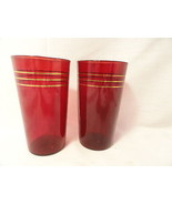 2 Ruby Depression Glass Tumblers Gold Rings  4 3/4 Inch - £6.28 GBP