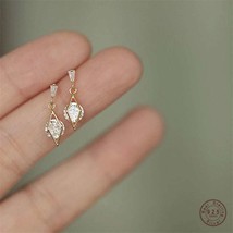 925 Sterling Silver Korean Diamond Hollow Stud Earrings Women Crystal Tassels Li - £28.73 GBP