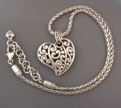 Retired Brighton Asymmetrical Heart Pendant Necklace Open Scroll Work 16... - £23.91 GBP