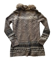 Cynthia Rowley Cardigan Women Medium Cable-Knit Faux Fur Trim Open Sweater image 7
