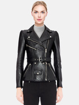Black Women Leather Jacket Real Lambskin Moto Biker Jacket Handmade Stylish Wear - £85.77 GBP+
