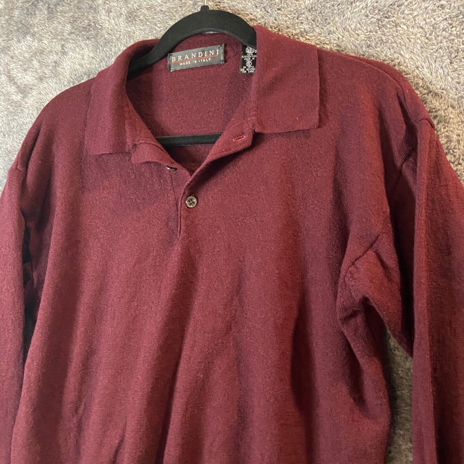 Primary image for Brandini Vintage Wool Sweater Mens Extra Large Maroon Made in Italy Merino Soft