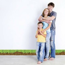 Pixel Mine Grass Border 9&quot; tall x 36&quot; wide Peel and Stick Wall Decal - $11.88