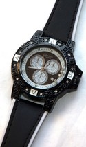 NEW Geneva 3251 Men&#39;s Classy Black Leather Floating Crystals Bling Large Watch - £6.70 GBP
