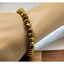 Gold Tone Faceted Bead Stretch Bracelet Vintage Metallic Beads - £5.44 GBP