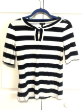 Talbots Black &amp; White Strip XS Womens 1/2 Sleeve Shirt Top Blouse - €10,25 EUR