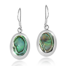 Simple Oval Shaped Rainbow Abalone Shell and Sterling Silver Dangle Earrings - £12.67 GBP