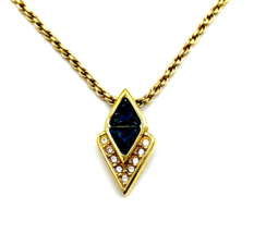 Vintage Swarovski S.A.L. Gold Tone Blue White Crystal Pendant Necklace 18 in - £37.28 GBP