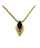 Vintage Swarovski S.A.L. Gold Tone Blue White Crystal Pendant Necklace 18 in - $47.52