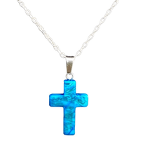 ASM Sterling 925 Silver Necklace W/ Blue Malachite Cross  Pendant - £37.98 GBP