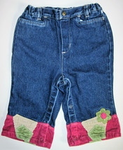 French Toast blue jeans denim with corduroy trim flowers embroidery girl 18 mos - $19.80
