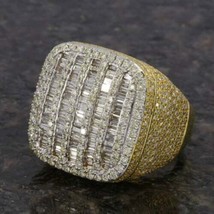 3 Ct Round Baguette Cut Cubic Zirconia Men&#39;s Ring With Gold Plated 925 Silver - £91.15 GBP