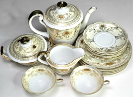 18 Piece Tea Set For 2 White Ceramic Gold Flower Accents Vintage Made In Japan - £79.08 GBP