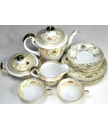 18 Piece Tea Set For 2 White Ceramic Gold Flower Accents Vintage Made In... - $1,903.76 MXN