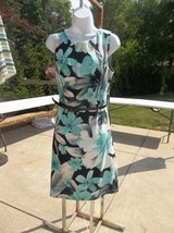 Nwot T By Talbots Black W Aqua Floral Print Dress Xl - £26.28 GBP