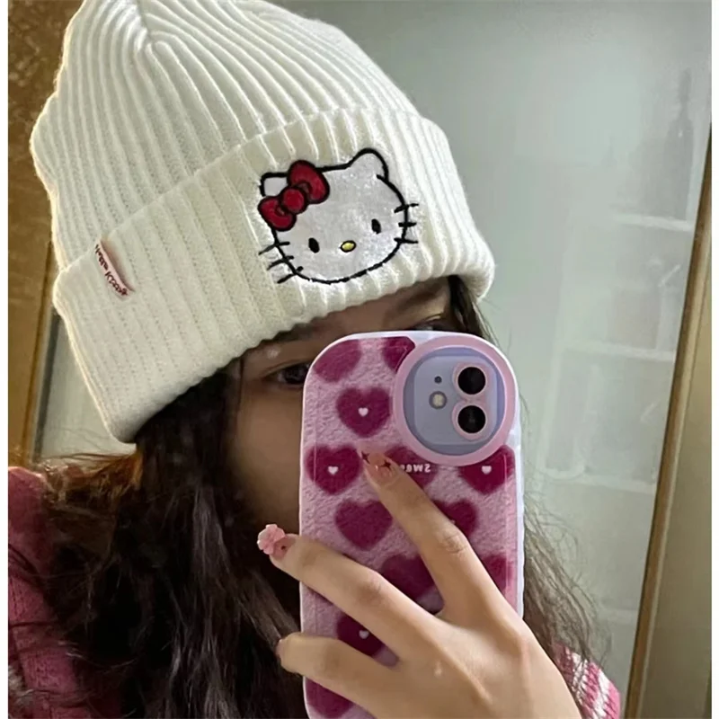 New Sanrio Plush Knitted Hat Kawaii Kuromi Cinnamoroll Hello Kitty Stuff Hello - £9.96 GBP