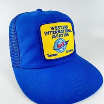 Western International Aviation Mesh Snapback Trucker Patch Hat Cap VTG USA Blue - £11.52 GBP