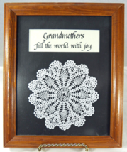 Grandmothers Fill the World with Joy Crocheted Doily &amp; Calligraphy Framed Gift - $24.18