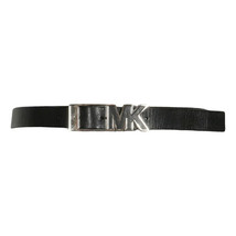 MICHAEL KORS Black Textured Leather Signature MK Logo Buckle Waist Belt S - £31.44 GBP