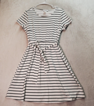 Gilli Dress Womens Large Black White Striped Short Sleeve Round Neck Drawstring - £21.35 GBP