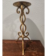 Vintage Wrought Iron Pillar Candle Stand Bronzed Gold Colored 12&quot; Tall w... - £12.43 GBP