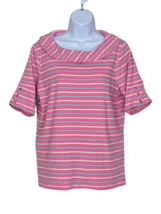 RAFAELLA Pullover Top Pastel Stripes Pink &amp; Blue Button Details - £14.11 GBP