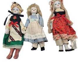 3  Old Vintage Ethnic Styled Lady Porcelain Dolls in International Costume - $32.99