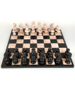 Marble Chess Set Pink Rose Onyx Black Gray Stone 13.5&quot; Board 32 Pieces H... - £62.37 GBP