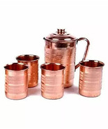 Pure Copper Jug and 4 Tumbler Combo Set of 4 Capacity 1500 +300ml Health... - £34.94 GBP