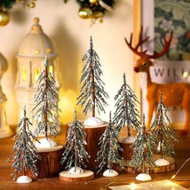 8 Pcs Christmas Village Trees Xmas Faux Artificial Small Tree Tabletop A... - £27.59 GBP
