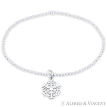 Snowflake Ice Crystal Charm &amp; Ball Bead Stretch Bracelet in .925 Sterlin... - $562.80 MXN