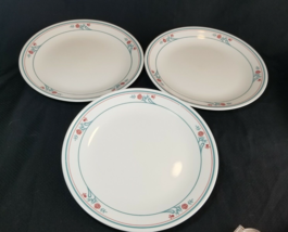 Corelle Prinston Dinner Plates Set of 3 Pink Flowers Blue Band Corning V... - £17.04 GBP