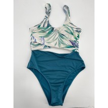 Everyday Sunday Wrap High Leg One Piece Swimsuit Sz 8 White Leaf Blue Cu... - £26.94 GBP