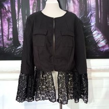 Boston Proper Lace Trimmed Jacket L Blazer Witchy Goth Mixed Media Black... - $69.29