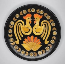 Vintage Russian Rooster Straw Folk Art Lacquer Wood Inlay Plate Made in USSR U99 - £18.09 GBP
