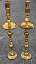 Etched Brass Altar Candle Holder Large Pair Moorish Pillar Candlesticks 40&quot; Boho - £258.98 GBP