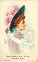 Vtg Postcard 1909 Ludwig Knoefel Artist Signed Beautiful Woman in Hat &quot;Joyride&quot; - £22.87 GBP