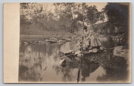 RPPC Edwardian Woman On Sitting On Rocks At River Real Photo Postcard A48 - £7.86 GBP