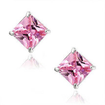 Tourmaline Square Princess Cut CZ Crystal 925 Sterling Silver Stud Earrings - £13.68 GBP+