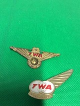 Vintage Twa Airline Goldtone Metal Junior Pilot Wings &amp; Junior Hostess 2 Pin Lot - £10.97 GBP