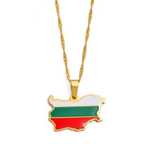 Anniyo The People&#39;s Republic of Bulgaria Map Flag Pendant Necklaces Gold Color B - £13.32 GBP