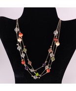 ✅ Layered Glass Bead Necklace Beaded Gold Rhinestone Brown Green Clear 1... - £5.72 GBP