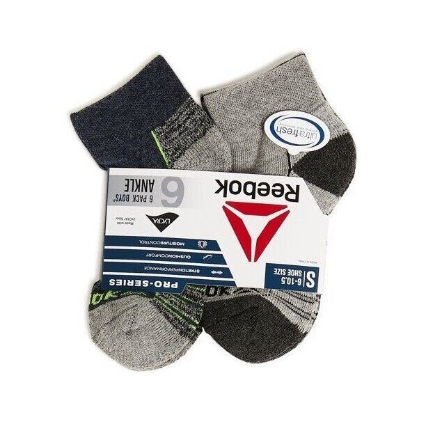 Reebok Kids Boy's Pro Series Terry Quarter Socks, 6 Pack Assorted Size 10.5 Item image 2