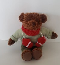 Hallmark Teddy Mittens Brown Plush Anniversary Stuffed Bear Green Red Sc... - $7.95