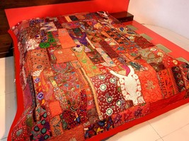 Vintage Patchwork Bedspread Hand Embroidery Bed Cover Throw Wall Hanging Curtain - £128.21 GBP+