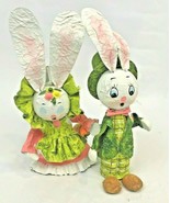 Vintage Bunny Paper Mache Easter Figures Anthropomorphic 12&quot; Boy Girl Ta... - $21.00