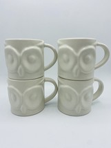 Pottery Barn Owl Mugs Stoneware Coffee/Tea White Mugs x4 Wide Eye Whimsical Cups - £31.85 GBP