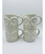 Pottery Barn Owl Mugs Stoneware Coffee/Tea White Mugs x4 Wide Eye Whimsi... - $54.23 CAD