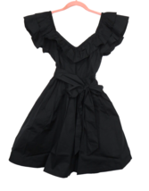 Hill House Ana Dress Women&#39;s XS Black Poplin Ruffled Smocked, Belt, Pockets - £57.83 GBP