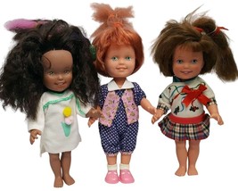 Lot Of 3 Vintage Dolly Surprise Playskool 1987 Dolls Red Brown Black Hair Grows - £30.59 GBP